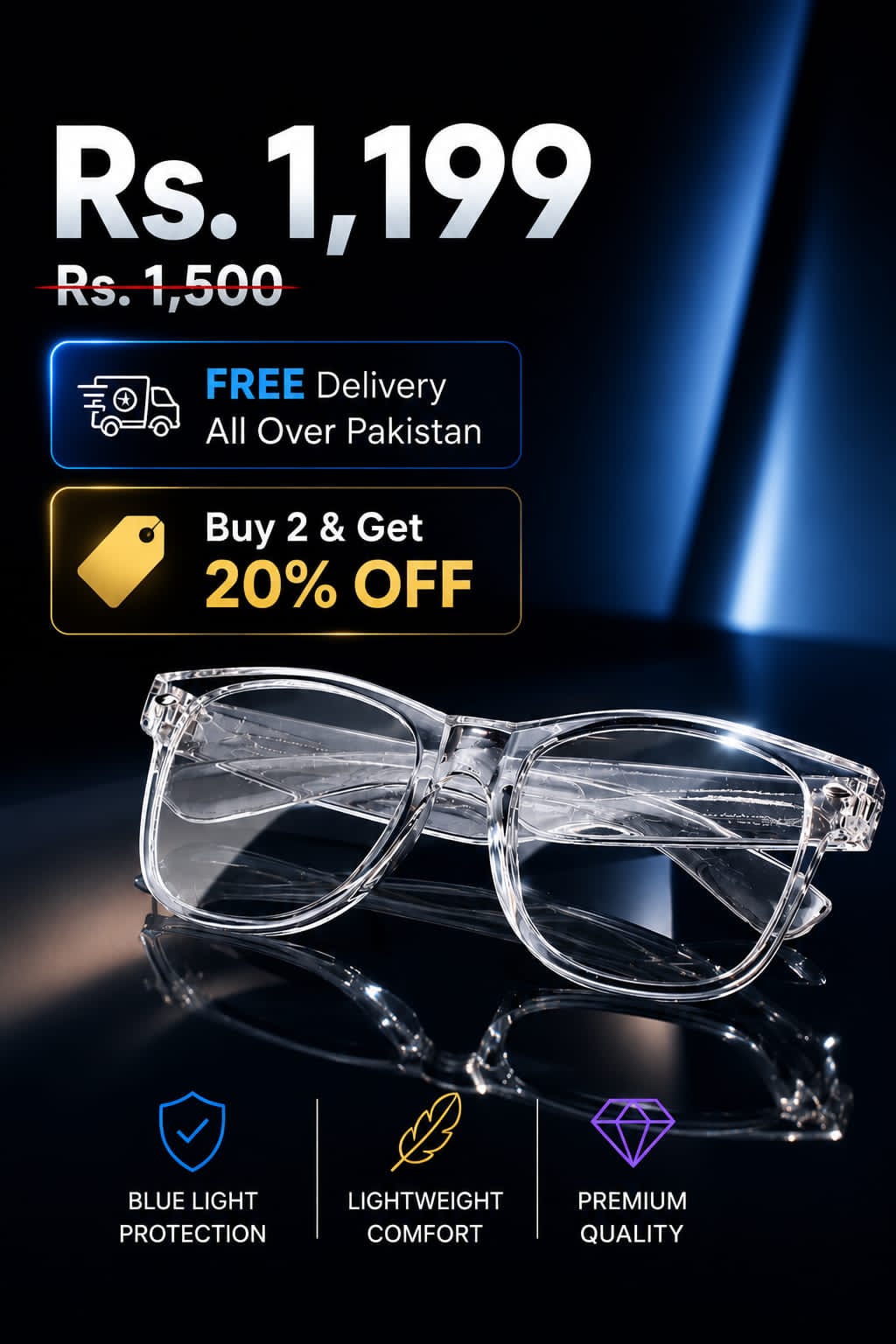 "Anti-Screen Glare Glasses | White Frame Eye Protection for Laptop & Phone Use" — most aligned with your ad angle
