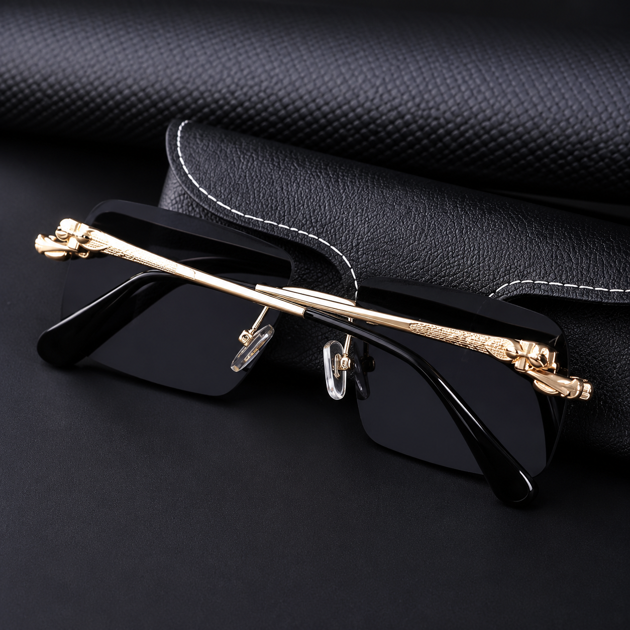 Royal Noir Rimless Sunglasses|Noir Prestige UV400 Sunglasses